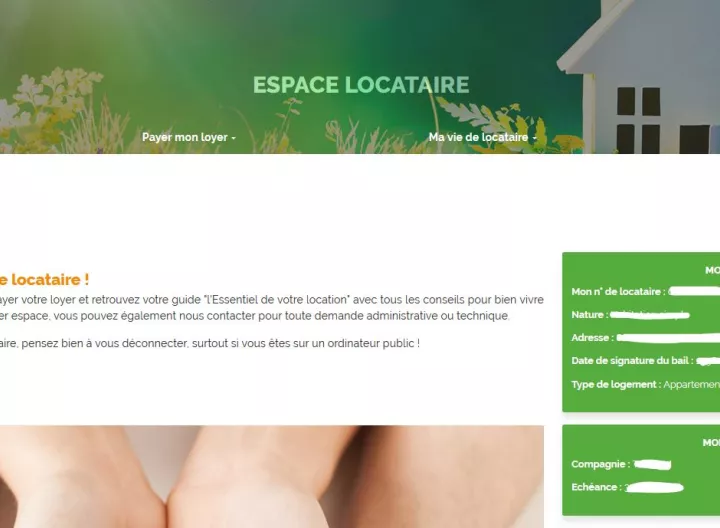 Accueil Espace locataire, site web